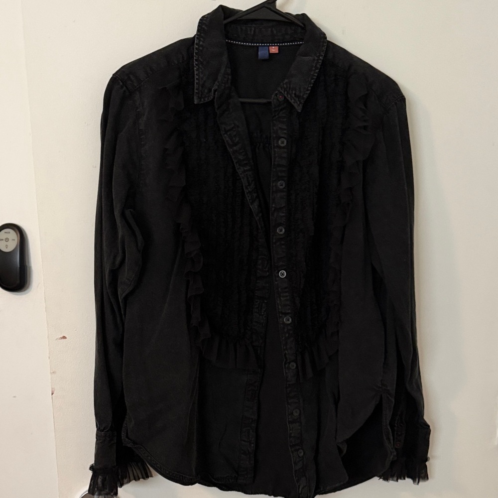 Pilcro Black Ruffle-Trim Blouse